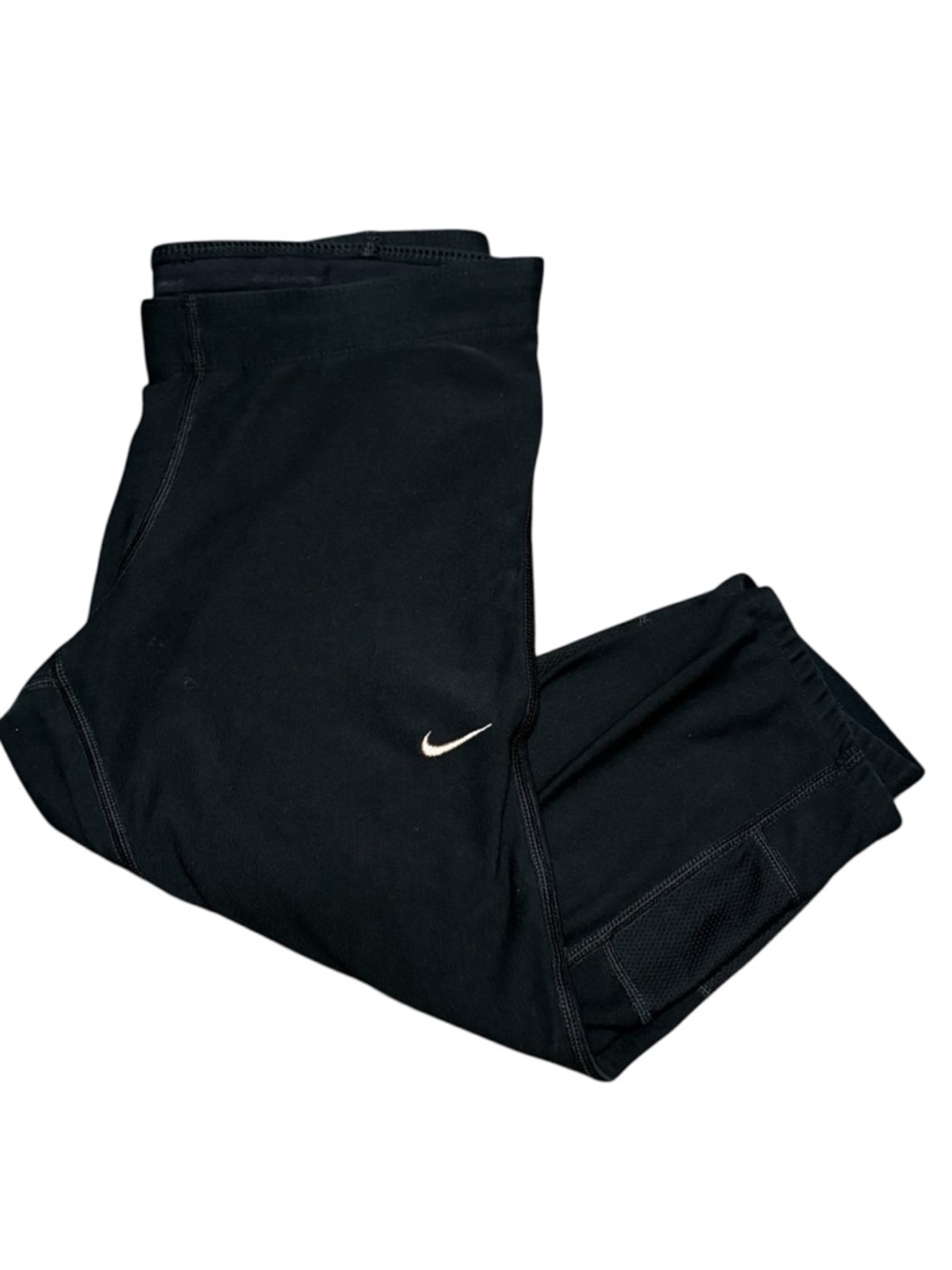 Nike Women’s Small Black Running Leggings with White Swoosh and Drawstring